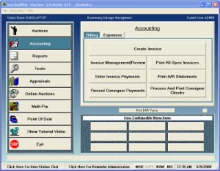 AuctionRPM Main Accounting Screen